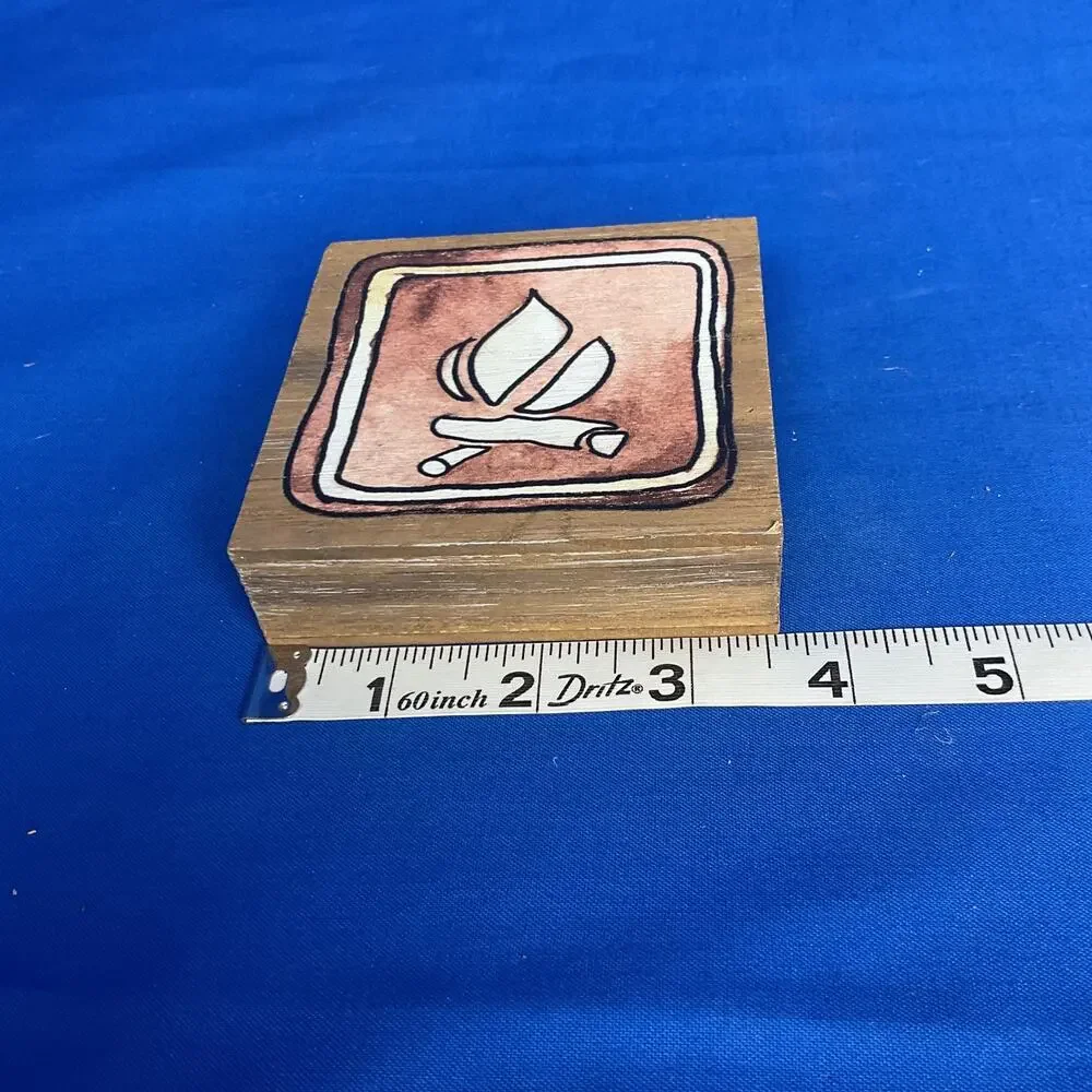 Campfire Wooden Block Sign National Park Symbol Rustic Cabin Camping RV Decor